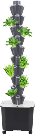 Hanmorfarbi Sistema di coltivazione idroponica 50 baccelli | Torre idroponica verticale con serbatoio dell'acqua da 45 l | Pompa ad alte prestazioni 1000 L/H Verticale per pomodori/fragole (grigio)