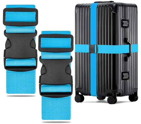 WISYOK Luggage Straps Extended, 2 Pack, 130-250cm Adjustable, SkyBlue