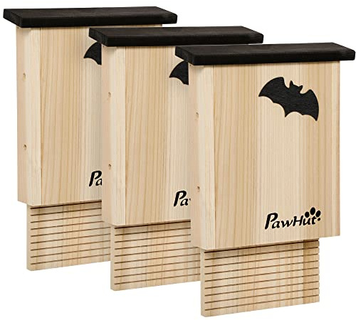 PawHut Juego de 3 Casetas para Murciélagos de Madera de Abeto, Refugio para Murciélagos de Jardín y Exterior, Caja para Murciélagos Fácil de Colgar, 25x6x37,5 cm, Madera Natural