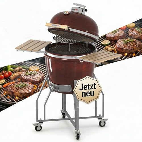 Kamado Chef 1900 Classic 47 cm Keramikgrill – Premium Kamado Grill & Holzkohlegrill mit Räucherofen Funktion – Smoker für Garten, Barbecue und Outdoorküche Liebhaber (Rot)