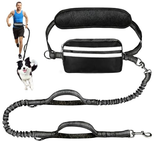 Tmefoy Guinzaglio Mani Libere per Cani con Custodia, Cintura Regolabile 69-122 cm, Antistrappo Riflettente per Corsa Jogging, Ideale Cani Media/Grande Taglia, Nero