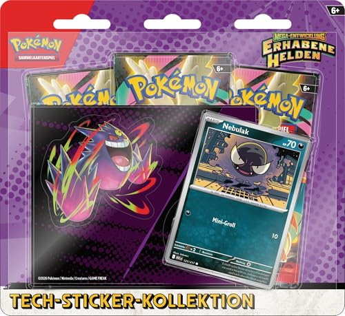 Pokémon-Sammelkartenspiel: Tech-Sticker-Kollektion Mega-Entwicklung – Erhabene Helden: Nebulak (1 holografische Promokarte und 3 Boosterpacks)