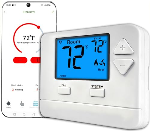 WiFi Thermostats for Home Smart Thermostat Single-Stage 1Heat/ 1Cool, APP Remote Control, 7-Day or 0-Day Programmable. (C-Wire Required)