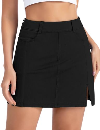 THE GYM PEOPLE Jupe-short en jean extensible pour femme, coupe ajustée, fente latérale, jupe décontractée en jean avec poches