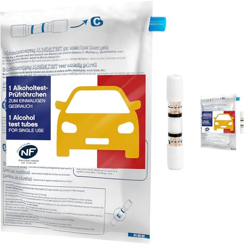 ACE Etilometro monouso con certificato NF – 5 x tester monouso per la Francia – 5 provette alcolometro con palloncini (Confezione da 2)