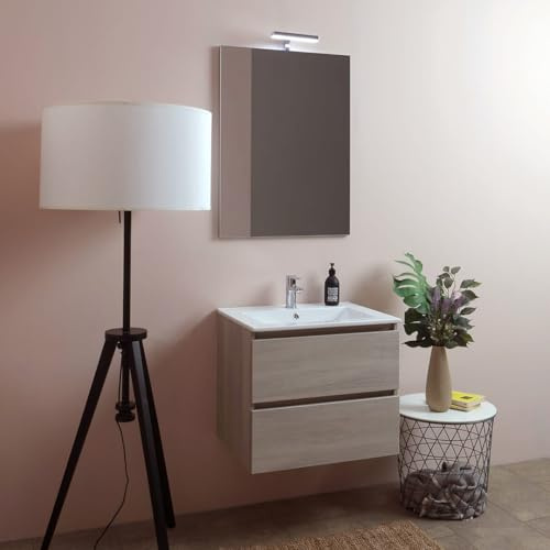 Kiamami Valentina - Mobile Bagno Con Cassetti E Lavabo Ceramico + Luce A Led 60 Cm Olmo Leone | Berlin