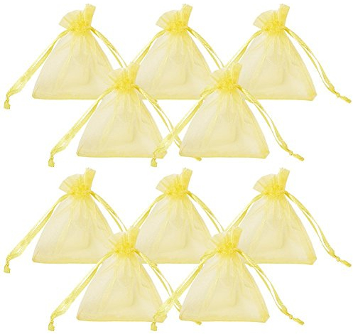 Wady - Bolsitas de organza con cordón - Ideal para regalos, para joyas - Ideales para bodas y fiestas - Color amarillo - Cantidad 100 unidades de 7 x 9 cm