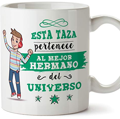 MUGFFINS Taza Hermano - Esta Taza Pertenece al Mejor Hermano del Universo - Taza Desayuno/Idea Regalo Original/Cumpleaños de Hermanitos. Cerámica 350 mL