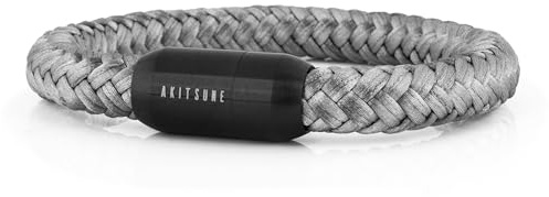 Akitsune Portus - Bracciale in corda velina con chiusura magnetica a capsula, bracciale da donna con ancora marina, nero, 21 cm, Acciaio inossidabile Nylon
