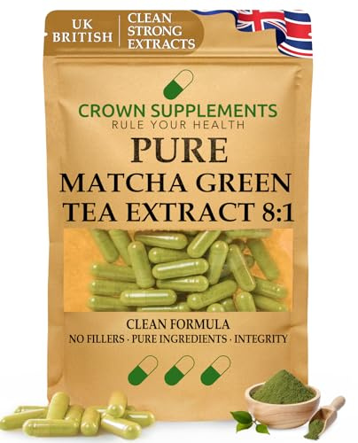 Pure Matcha Green Tea Extract 8:1 Capsules | Clean Supplement | Crown Supplements UK (90 Capsules)