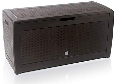 rg-vertrieb Rattan Look Garden Chest - 310 L Storage Box with Cushion (Brown)