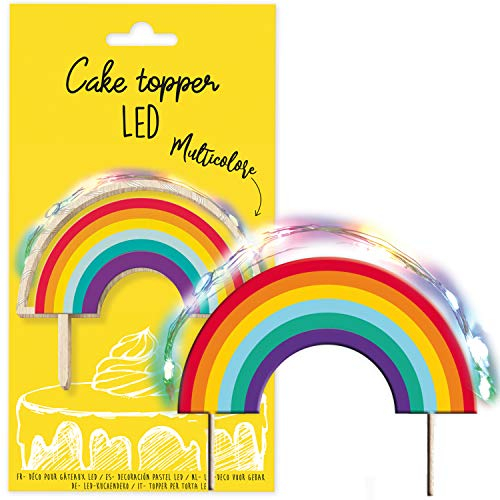 Scrapcooking 4966 - Cake Topper LED (Rainbow) - Tema arcoíris multicolor - Decoración luminosa madera cumpleaños para pasteles, tartas, pasteles, pasteles y postres