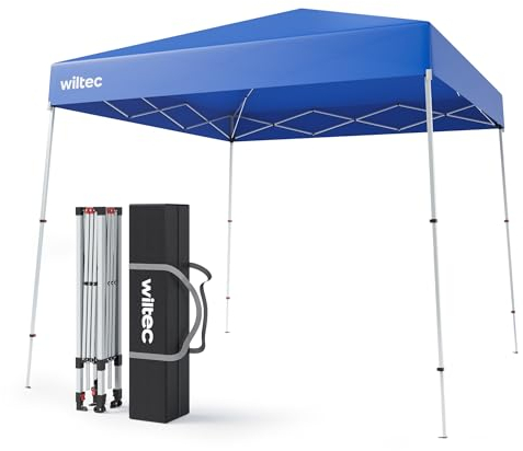 Wiltec Tonnelle de Jardin Pliante étanche – 2,5 x 2,5 x 2,7 m – Couleur Bleue – avec Fermeture Centrale et Cadre Robuste – Tente Pavillon Gazebo de Fête Festivités Camping Réception