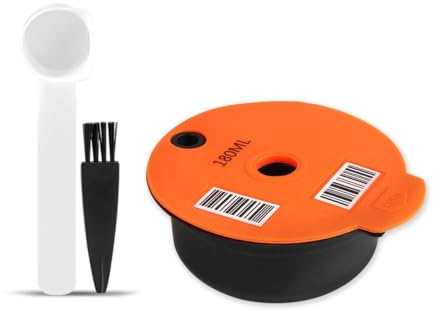 FOVNOT Refillable Coffee Capsules Pods, 60ml /180ml Reusable Coffee Capsule Pod for Bosch Tas Coffee Machine Accessory with Slicone Lid Coffee Filter and 1 Spoon and 1 Brush (180ml)