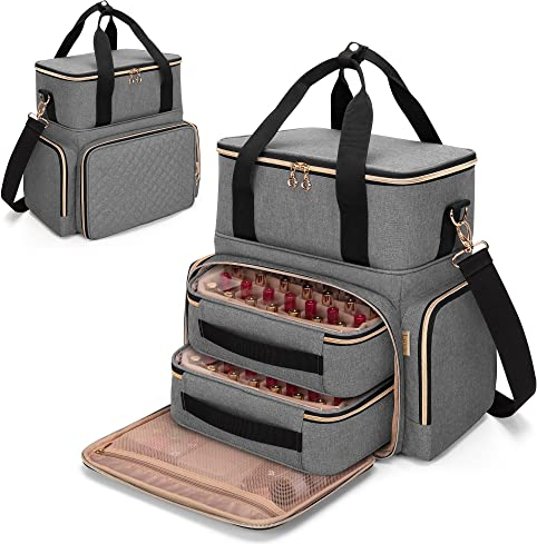 Luxja Sac pour Rangement Vernis à Ongle pour 70 Bouteilles et Une Lampe à Ongles, Étui pour Vernis à Ongles avec 2 Sacs Amovibles, Sac Organisateur de Vernis à Ongles (Sac Seulement), Gris