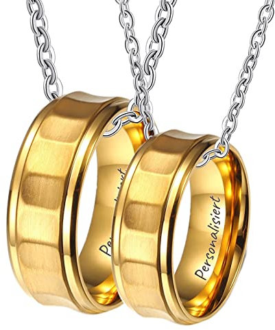 AmDxD Partnerkedjor för henne och honom, 2 st rostfritt stål, partnerkedjor, geometriskt borstade med ring, hänge för kvinnor och män, kedjelängd 60 cm, 50 cm, Rostfritt stål, Ingen zikonia