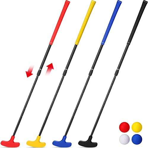 Hiboom 4 Pack Golf Putters for Men and Women Two Way Mini Golf Putter with 4 Golf Balls Adjustable Length Kids Putter Bulk for Right or Left Handed Golfers for Children Teenagers Junior (Multicolor)