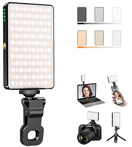 Luz de Video Profesional, 120 Leds Luz para movil con Clip 2500K-9000K CRI 95+ Recargable 3000 mAh, Luz Selfie para Teléfono Móvil, Computadora Portátil, Cámara