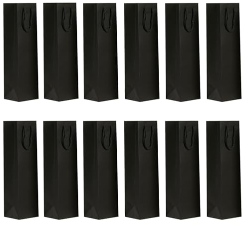 CHENGJIA 12 Stück Geschenktüten für Wein Schwarze,Flaschentüten Geschenktüte mit Griff,Recycelbarer,für Weihnachten, Hochzeit, Geburtstag