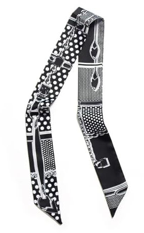 Hasdnker Foulard Echarpe Écharpe Châle Foulard en Soie Maigre pour Femmes, Bandeau De Cheveux De Luxe, Chaîne À Pois, Foulard De Tête, Long Ruban, Écharpe Enveloppante, Poignée De Sac, Foulards 100