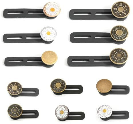 HERKINDNESS Hosenbunderweiterung, 12 Stück Silikon Hosenknopf Verlängerung, Einzel und Doppellöcher Knopfverlängerung für Hosen, 6 Stile Elastische Hosenknöpfe, für Jeans, Hemden