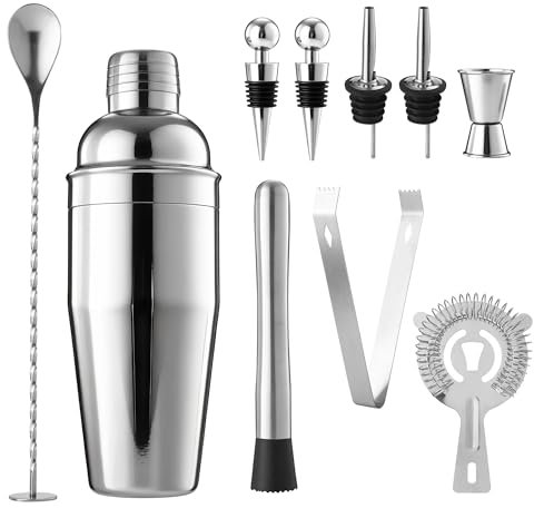 10 Pezzi Cocktail Shaker Set,750 ML Barman in Acciaio Inox,Professionale Barman set,Idéal pour les Familles, les pubs et les Fêtes
