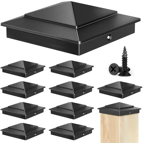 Toscoco 10-Pack Aluminium Pyramid Cap for 4 x 4 (Actual 3.5 x 3.5) Wood Post Cedar Fence Deck Corridors Mailbox Posts End Cover - Black Powder Coating