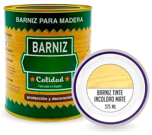 AC - Bote de Barniz para Madera - Fabricado en España - Ideal para todo tipo de Maderas, vigas, cerchas, marcos, etc. - Capacidad de 375 ML - Incoloro Mate