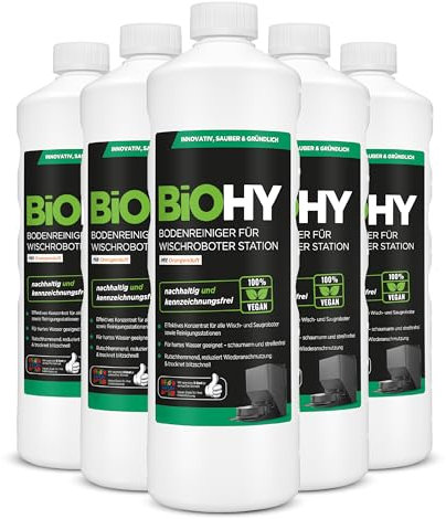 BiOHY Nettoyeur de sol pour robot laveur Station avec parfum orange (6 x 1 litre) | Nettoyant concentré pour tous les types de balai et robot aspirateur avec fonction humide | Faible mousse et sans
