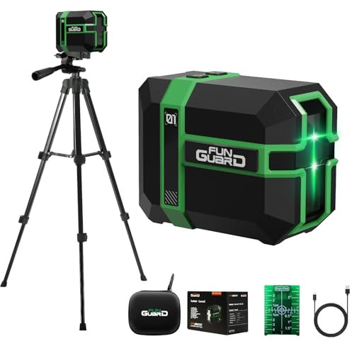 Funguard Nivel Láser Autonivelante con Tripode, Verde Láser Módulo Láser Dual 50M, 3 Modos Conmutables Horizontal/Vertical, Modo Pulso, Carga USB, IP54 para Obras de Construcción,DIY