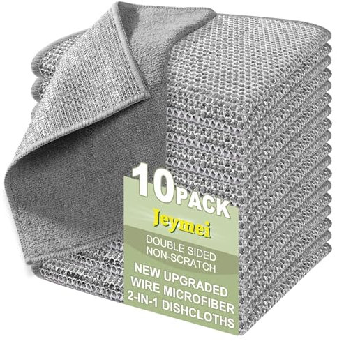 Jeymei 10 Counts Multipurpose Wire Dishwashing Rag,Non Scratch Wire Dishcloth for Washing Dishes,Microfiber Miracle Cleaning Cloth with Mesh,Dual-Sided Steel Mesh Cloth for Pot,Metal Scrubber,Grey