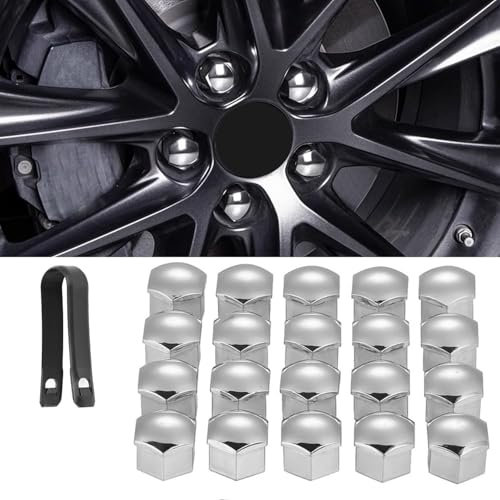 Kalmaegee 20PCS 19MM Wheel Nut Covers Universal Car Wheel Lug Nut Covers Wheel Bolt Covers Caps with Removal Tool (Silver Chrome Plating)