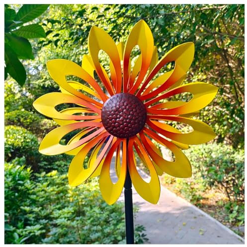 Molino De Viento 174CM Metal Girasoles Resistir El Clima Severo, Rehiletes De Viento para Jardin La JardíN DecoracióN del Patio,Yellow