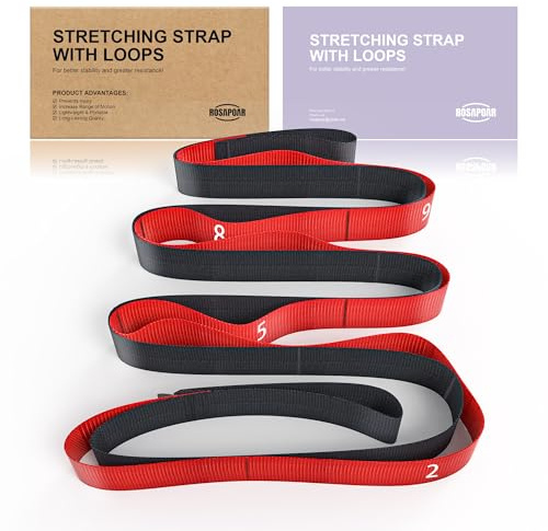 Stretching Strap with Loops - Non Elastic Yoga Straps for Physical Therapy, Durable Stretch Bands for Exercise, Flexibility Training, Hamstring & Leg Stretcher, Yoga/Pilates/Gymnastics - Red