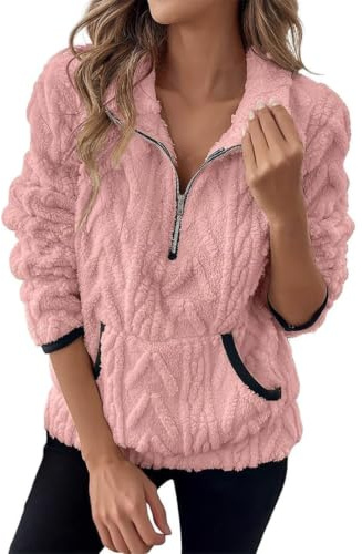 Crsiphee Women's Sherpa Fleece Pullover Half Zip Plush Teddy Fleece Sweatshirt with Pockets Cozy Oversized Winter Outwear for Fall and Winter 2026
