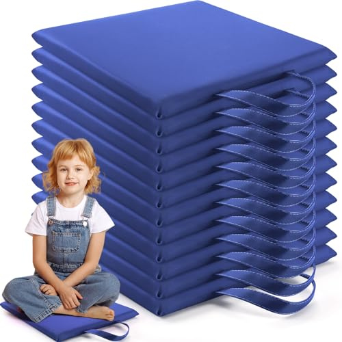 QJCHLO Cojines Cuadrados para el Suelo para el Aula Infantil, 30 x 30 cm, Asientos Flexibles para el Suelo, con Asas, Cojines de moqueta para el Aula para Adultos y niños pequeños, guardería(Navy)