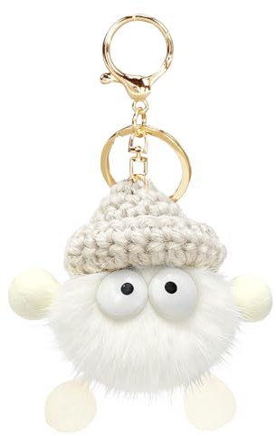 Meleager Beige Portachiavi Peluche, Portachiavi Pompon, Keychain Carino, per Zaino, Auto, Portafoglio