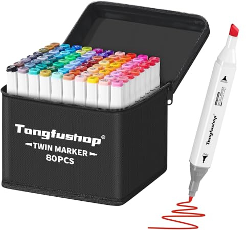 Tongfushop Marcatore 80 Colori, Pennarelli Doppia Punta 2S Asciugatura Rapida, Marker Pennarelli Professionali con Base e Borsa per Adulto Sketch, Colorare, Illustrazioni, Disegnare, Anime
