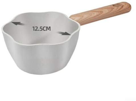 Olla de leche lista para inducción con mango de madera para una transferencia de calor eficiente y una colocación estable de la estufa (blanco)