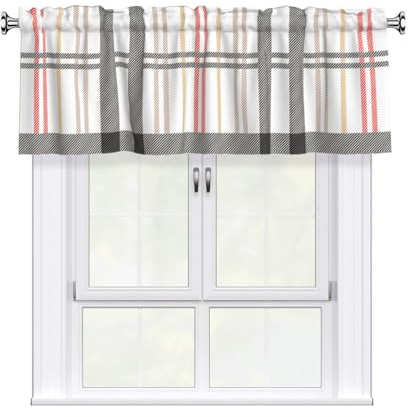 Tpzaencl Trendy-Fabric-Design-with-Scandinavian-Motifs-Template-for-Plaids-S-Suits-Dresses Curtains 54x18 Inch -Window Treatment for Kitchen Living Room Bedroom, Easy Install Rod Pocket Design​