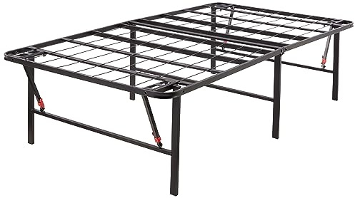 Amazon Basics Foldable Metal Platform Bed Frame, Noise-Free Mattress Foundation with Tool-Free Assembly, 18 Inches High, Sturdy Steel Frame, No Box Spring Needed, Twin Size, Black