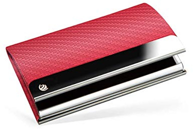 BRODI® Premium Visitenkarten-Etuis für eine besonders schonende Aufbewahrung | Hochwertiges Kartenetui aus Edelstahl mit Magnetverschluss | Visitenkartenhülle Leder (Schwarz, Rot)