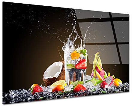 DECLINA, Tableau moderne verre acrylique, tableau mural, impression sur verre acrylique, Tableau déco cuisine Cocktail de Fruits, 80x50 cm