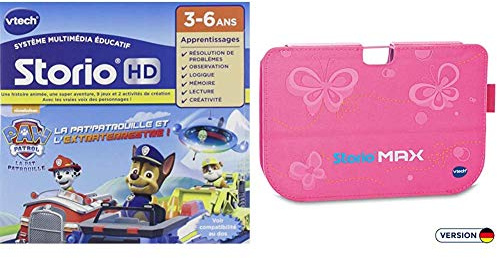 VTech - 274105 - Jeu pour Tablette - HD Storio - Pat Patrouille & Etui Support Rose Officiel Storio Max 5- Accessoire pour Tablette