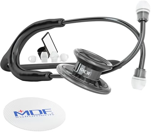 MDF Instruments, MD One Stainless Steel Stethoscope, Adult, Black Tube, Perle Noire Chestpieces-Headset, MDF777PN11