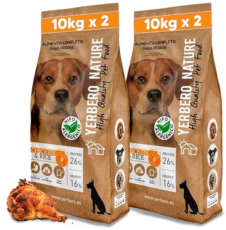 Yerbero Nature Chicken & Rice 2 uds de 12 kg de alimento sin Gluten Hipoalergenico para Perros con 10% de Ahorro.