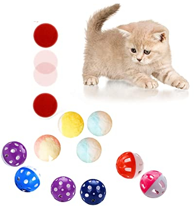 QIODAZOO Katzen Ball, 12PCS Katzenspielzeug Bälle Interaktiv Spielzeug für Kätzchen, Katzen Spielzeug Glöckchenball Plüschball, Zufällige Farbe