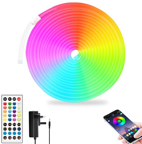segrass LED neon Lights Strip 5M with Remote,APP Control,24v RGB neon LED Light Strip IP65 Waterproof Flexible LED Strip Rope Lights for Bedroom,Room,Outdoors Decor