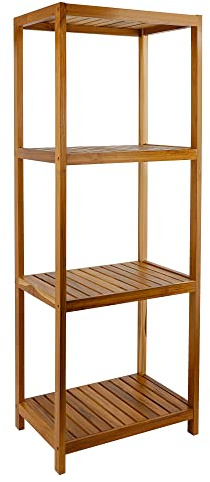 VaeFae Teak Bathroom Shelf, 4-Tier Storage Shelf, Wooden Stand Shelf Organizer for Bathroom, Kitchen, Living Room, Laundry, Garage
