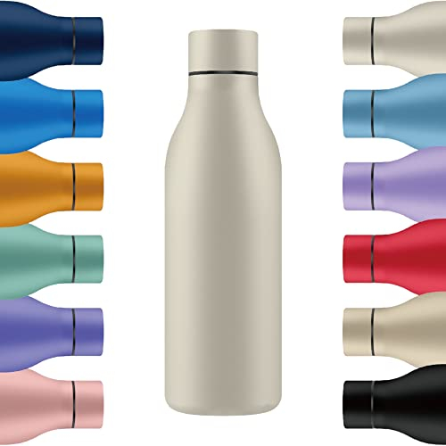 Mi Ko Mi Ka Botella de Agua de Acero Inoxidable - Botella Térmica Reutilizable de Diseño 550ml | Sin BPA | Mantiene 24H Frio / 12H Calor | Termo y Hermética - Doble Pared a Prueba de Fugas (Crema)